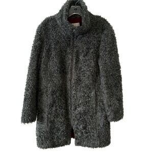 Hennes Women's Grey Fuzzy Teddy Coat in Size 8